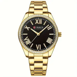 Relógio de Pulso Feminino de Quartzo Luxuoso com Ponteiros Luminosos Pulseira Aço Inox Preto Curren Relógio de Pulso Feminino de Quartzo Elegante com Ponteiros Luminosos Aço Inox Preto Curren