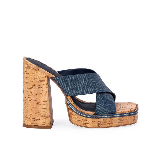 Mule Meia Pata Couro Denin Azul 39