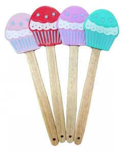 Espatula De Cupcake De Silicone Com Cabo Madeira Cozinha