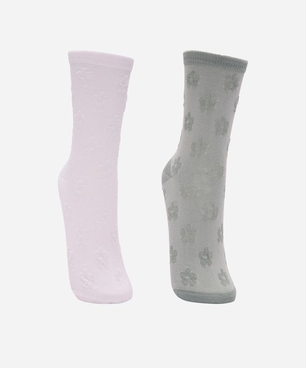kit de 2 meias cano longo texturizada floral colorida 34-39