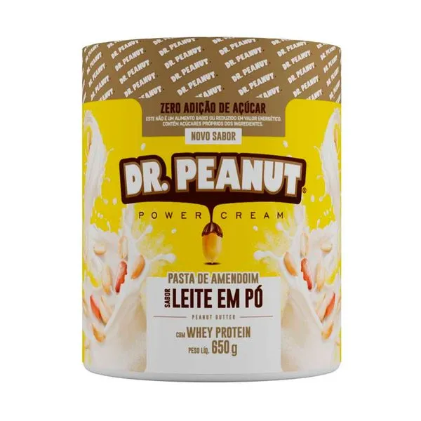 Pasta de Amendoim Dr. Peanut Power Cream Zero Açúcar Sabor Leite em Pó 600g