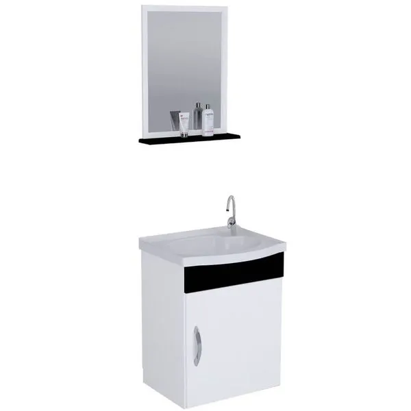 Kit Siena com Armário Suspenso + Espelho, Pia e 1 Porta de 39cm Preta - 578215 - A.J.RORATO