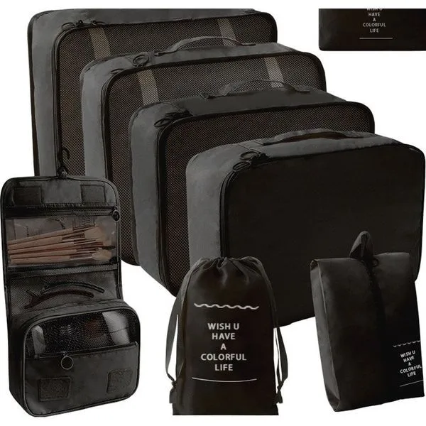Kit Organizador para Viagem com 8 Peças Jone Preto J-BI