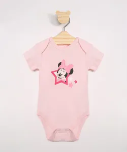 Body Infantil Minnie Manga Curta Rosa Claro 9-12