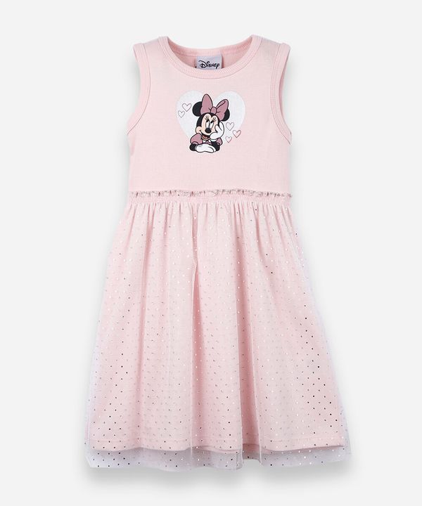 vestido infantil de algodão com tule minnie rosa 1