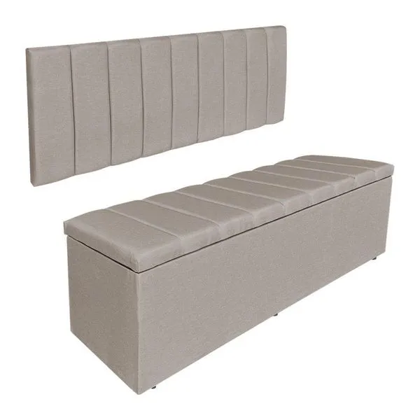 Kit Cabeceira Painel E Calçadeira Recamier Baú Solteiro 0,90m Holanda Linho - Pallazio Cor Cappuccino