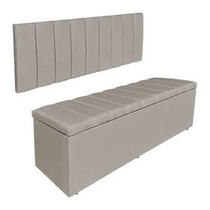Kit Cabeceira Painel E Calçadeira Recamier Baú Solteiro 0,90m Holanda Linho - Pallazio Cor Cappuccino