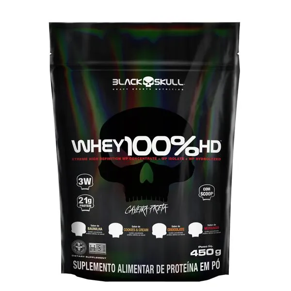 Whey 100% HD (WPC, WPI E WPH) - Refil 450G - Black Skull Refil Whey 100% HD Chocolate 450g