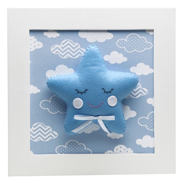 Quadro Decorativo Estrela Com Carinha Azul