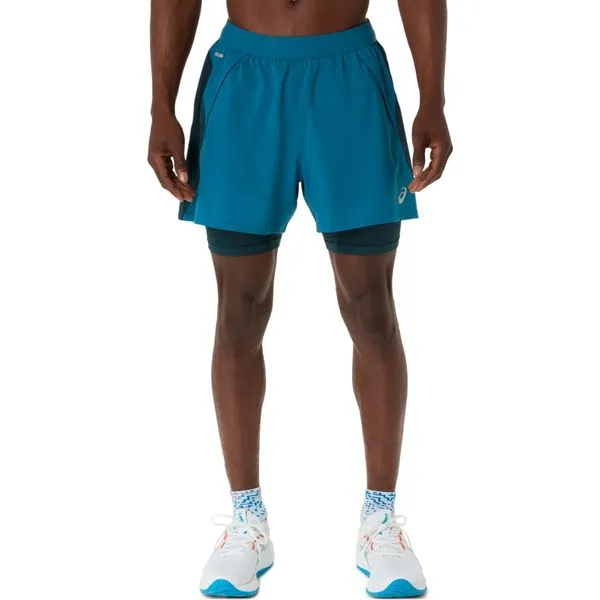 Shorts ASICS Road 2-N-1 5In - Masculino - Verde/Amarelo - tam: M