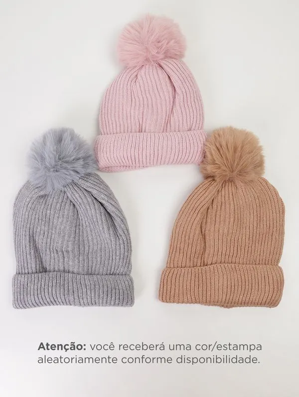 Gorro Canelado Com Pompom Infantil SORTIDO