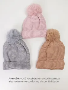 Gorro Canelado Com Pompom Infantil SORTIDO