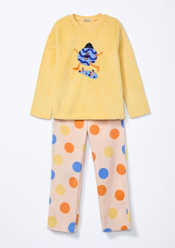 Pijama Infantil Menino Longo Estampado Em Fleece - Amarelo 014