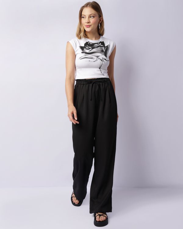 Calça Feminina Reta Com Cordão Preta P