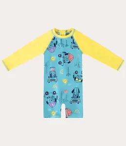 Macacão Praia Infantil Unissex Manga Longa Em Malha UV50+ Malwee Kids Amarelo - P