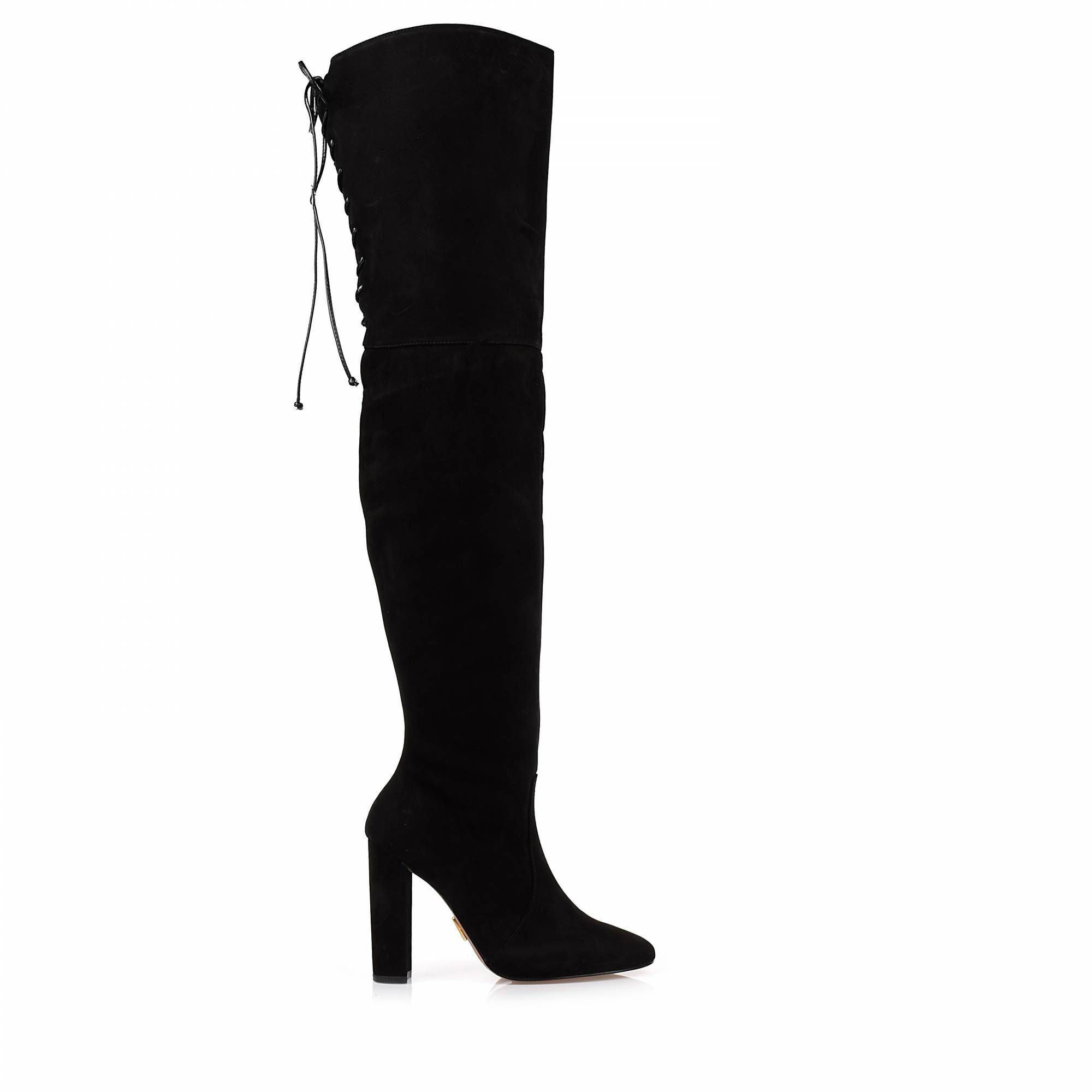 Bota Salto Alto Nobuck Preto