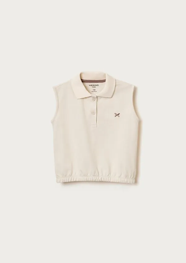Camisa Polo Infantil Menina Bordada - Creme 016