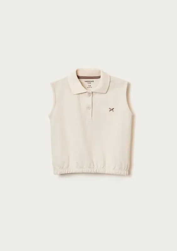 Camisa Polo Infantil Menina Bordada - Creme 016