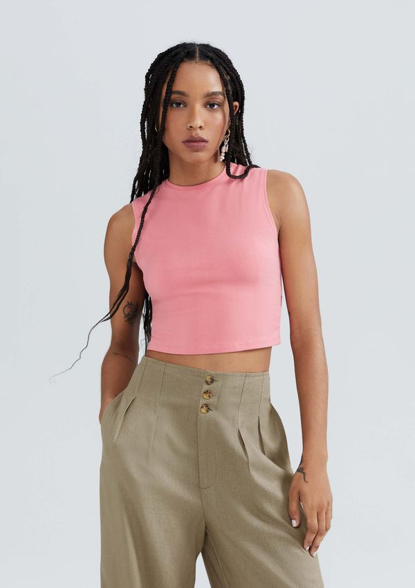 Regata Feminina Cropped Em Malha Com Elastano - Rosa M