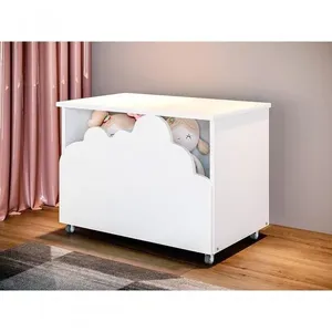 Baú de Brinquedos Nuvem Alegria Infantil para Organização em MDF Branco Divaloto Móveis Baú de Brinquedos Nuvem Alegria Infantil em MDF Branco Divaloto Móveis