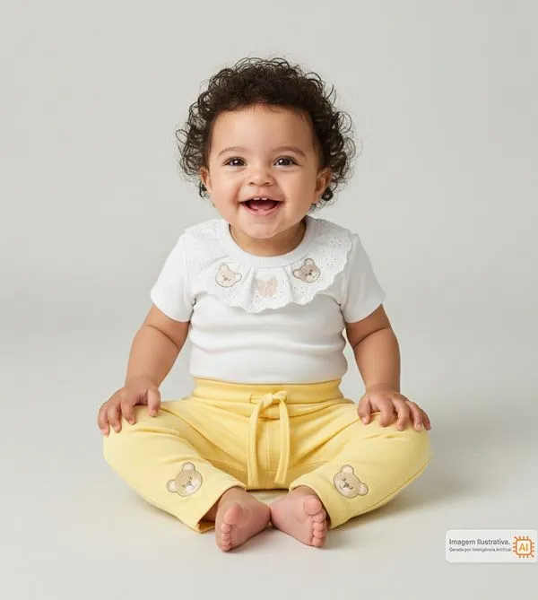 Conjunto Body Ursinhos e Renda Amarelo Amarelo - G