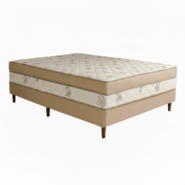 Cama Unibox Casal D33 Premium 138cm Malha Marrom e Linhão Bege - Nosso Sonho