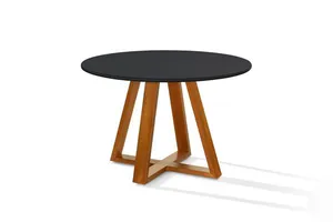 Mesa Jantar Bela Redonda 105cm Tampo Vidro/MDF Pés madeira