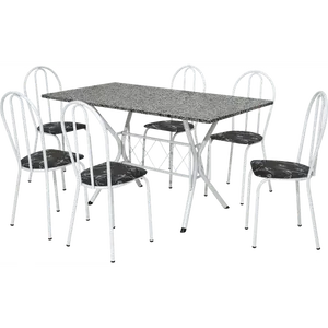 Conjunto Copa Bruna com 6 Cadeiras em Aço e Granito Preto / Branco