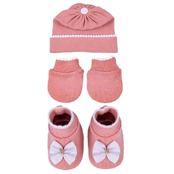 Kit Bebê Rn 3 Pecas Sanches Rose Com Laco Gorgurão Branco (MP)