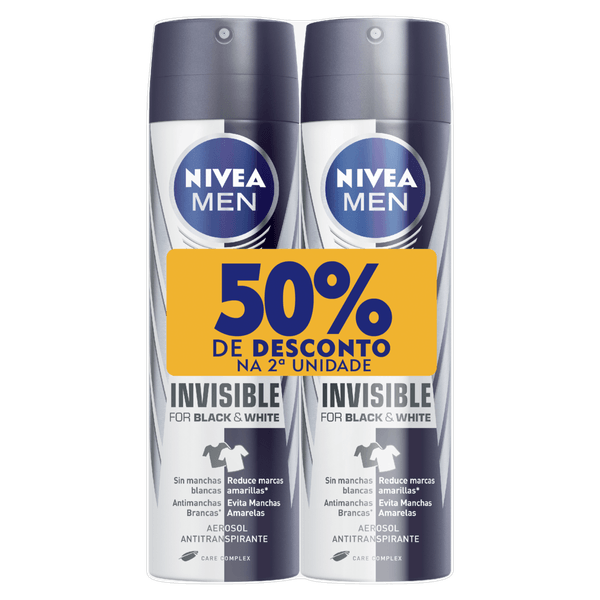 NIVEA DES AERO MEN BLACK WHITE 150ML 50% NA 2UN @ Nivea Desodorante Aerosol Men Black White 150Ml 50% Na 2Un @