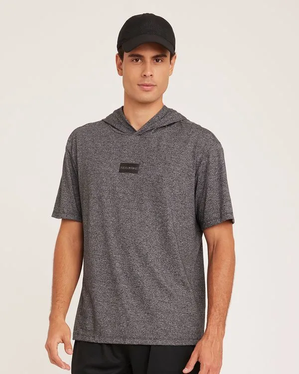 Camiseta Esportiva Masculina Fitter com Capuz Cinza GG