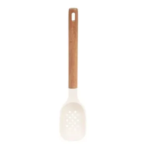 Colher De Serviço De Silicone Com Cabo Em Acácia Spicy Bege
