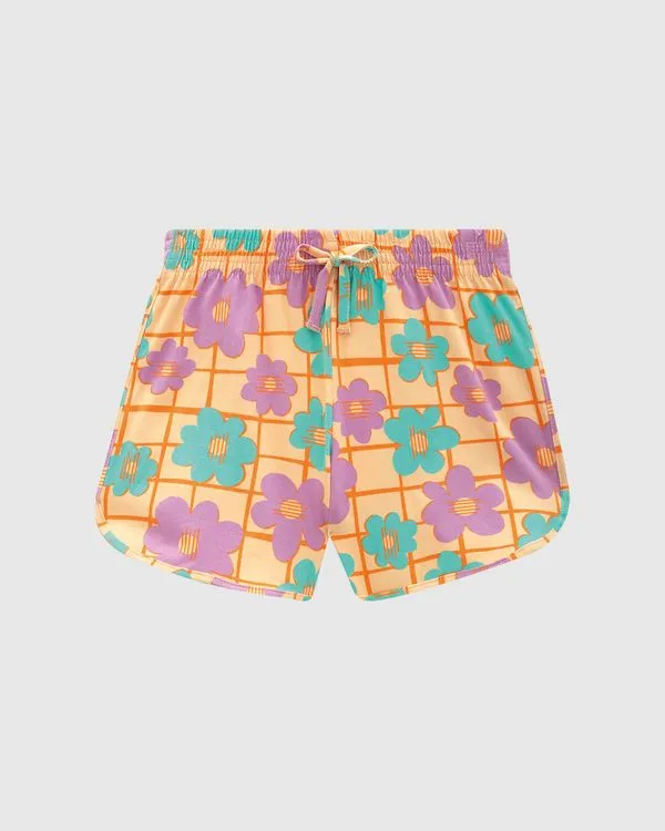 Shorts Infantil Menina Estampado Com Cadarço Em Algodão Malwee Kids Laranja - 12