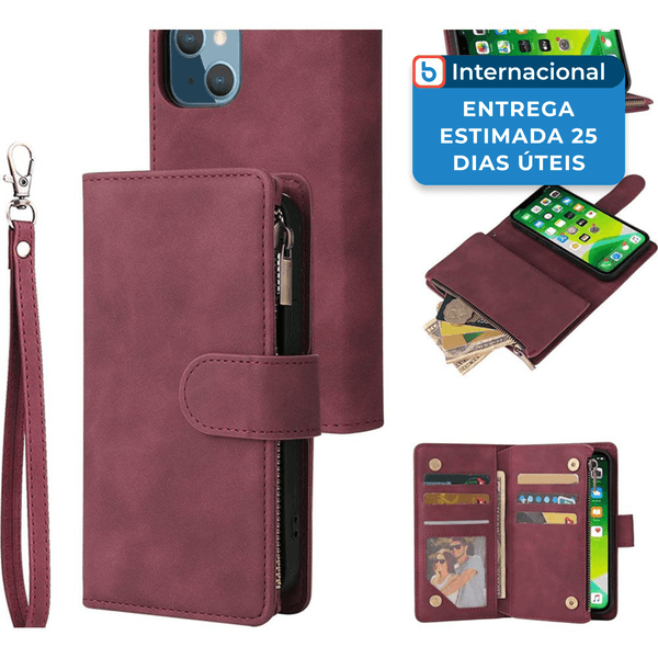 Capinha para iPhone 13 Ueebai Magnética com Porta-Cartões Vinho A-MBI