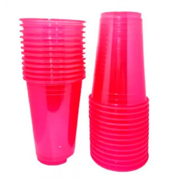 Copo Plástico Descartável Biodegradável Crystal Neon Rosa 300ml 25 Unidades 3652 - Trik Trik