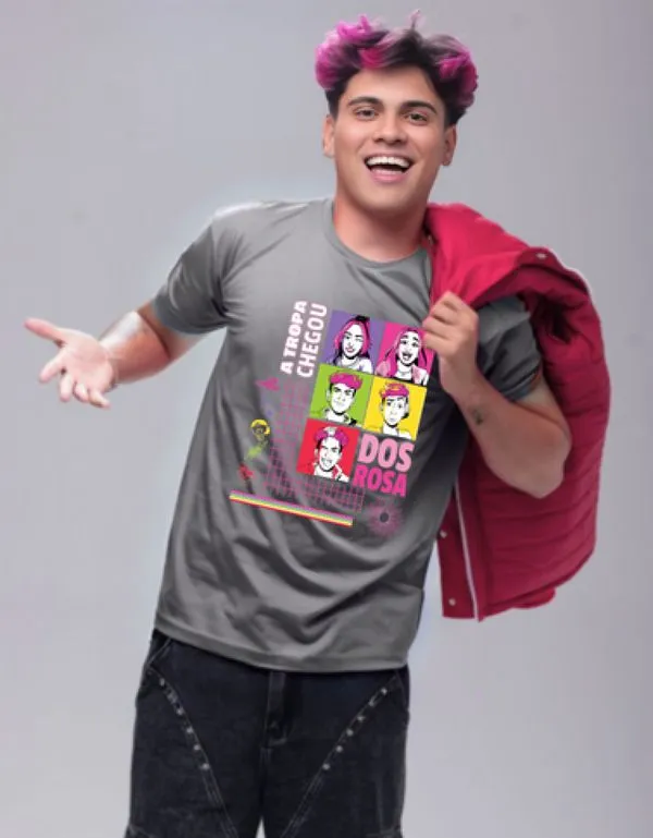 Camiseta de Algodão Dos Rosa Cinza Carinhas 8 / Cinza