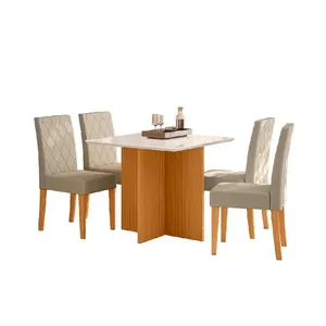 Conjunto Mesa de Jantar Helo com 4 Cadeiras Jade Vidro Off White Freijó - Poliman