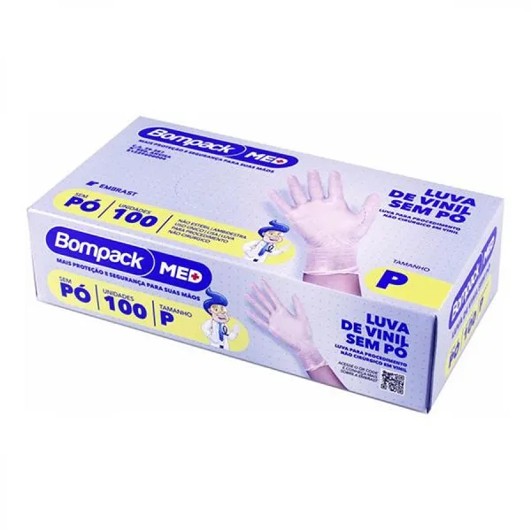 Luva De Vinil Bompack Sem Po Com 100 Unidades Tamanho P