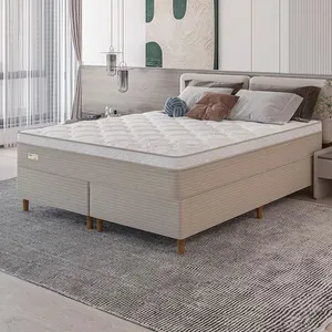 Cama Box King Size Umaflex Milão Bipartida com Revestimento em Malha + Colchão com Euro Pillow e Molas Ensacadas Bege e Branco