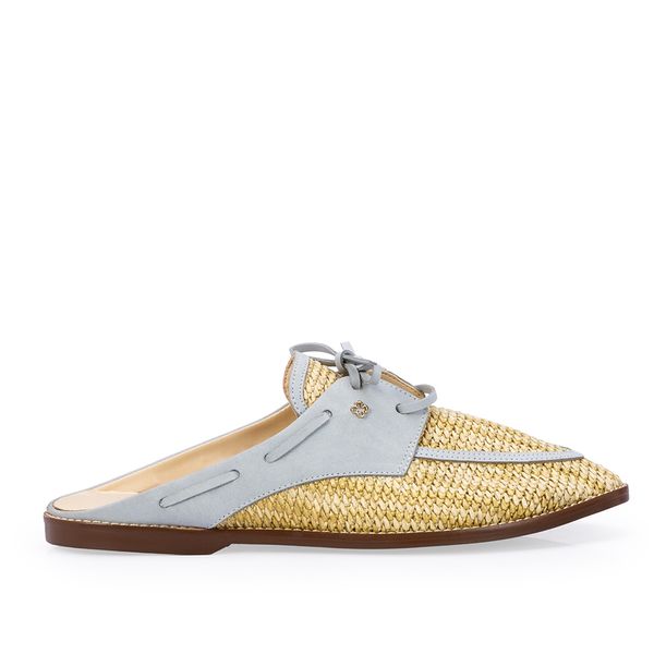 Mule Tramada Couro Nobuck Azul Turmalina 35