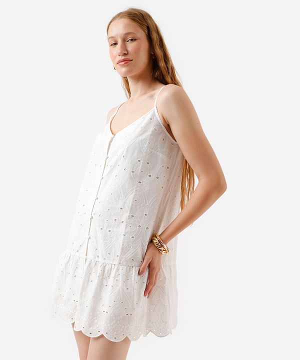 vestido curto feminino de laise com botão arabesco off white M