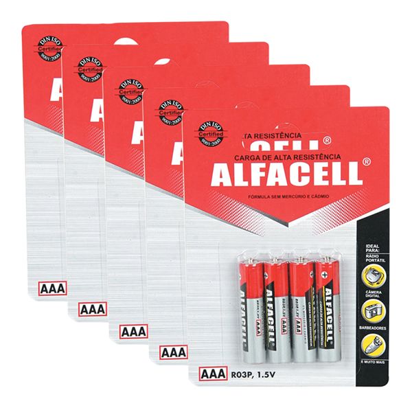 Kit 20 Cartelas Pilha Palito com 4 Unidades R03P4B Alfacell