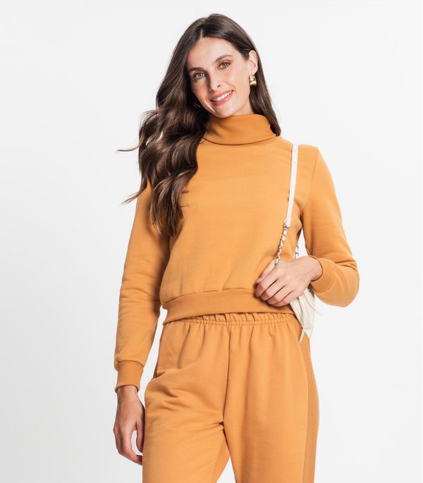 Blusão Feminino Moletom Peluciado Básico Rovitex Marrom GG