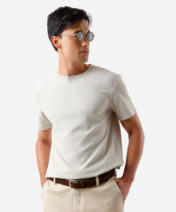 camiseta masculina com algodão manga curta listrada bege GG