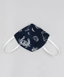Máscara de Tecido Reutilizável para Proteção Individual Estampada de Drinks Azul Marinho Único