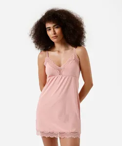 camisola alça fina com renda acetinada rosa PP