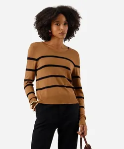 suéter básico feminino de tricot listrado marrom G