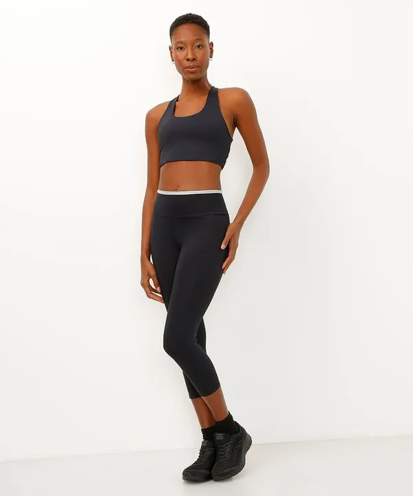 calça corsário cós largo com bolsos bicolor esportiva preta M