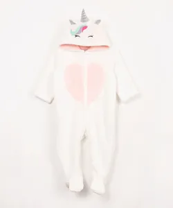 macacão longo infantil de pelúcia fantasia unicórnio rosa 6-9