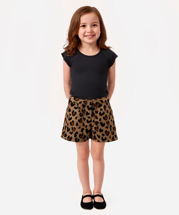 short flanelado infantil animal print bege 10